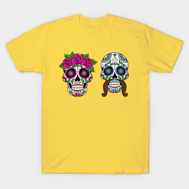 Couple Sugar Skulls T-Shirt by Mako Design 